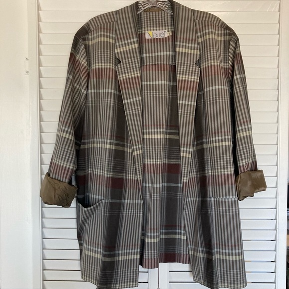 Vintage LAUREL By Escada Plaid Oversized Open Front Blazer Jacket Sz 40 L - Picture 10 of 12